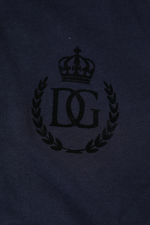 Dolce & Gabbana Dark Blue Cotton Crown Collared Polo T-shirt