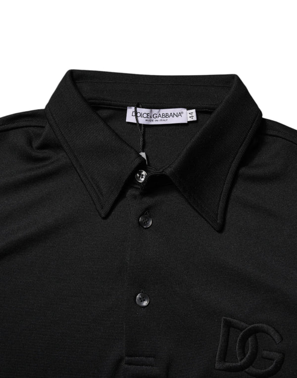 Dolce & Gabbana Black Polyester DG Logo Collared Polo T-shirt