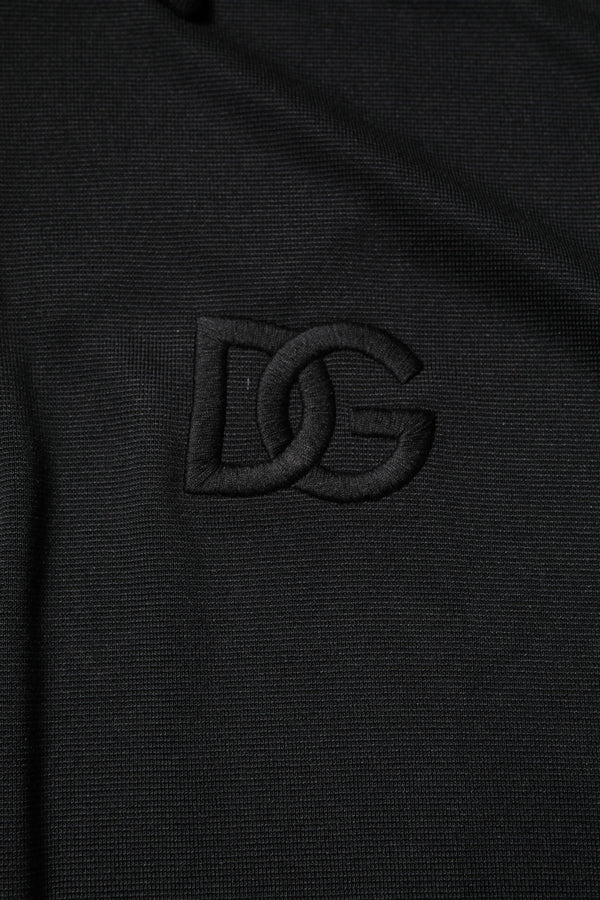 Dolce & Gabbana Black Polyester DG Logo Collared Polo T-shirt