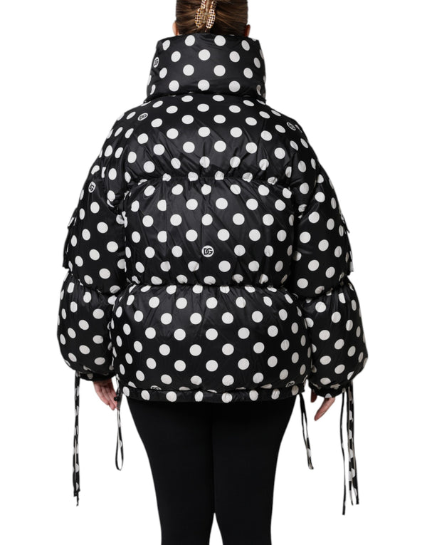 Dolce & Gabbana Black White Polka Dot Full Zip Puffer Jacket