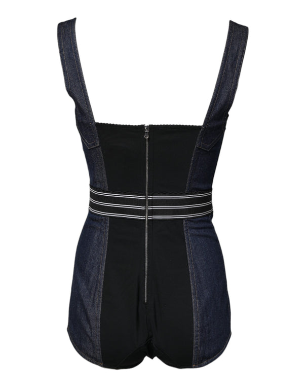 Dolce & Gabbana Blue Cotton Stretch Sleeveless Bodycon Denim Bodysuit