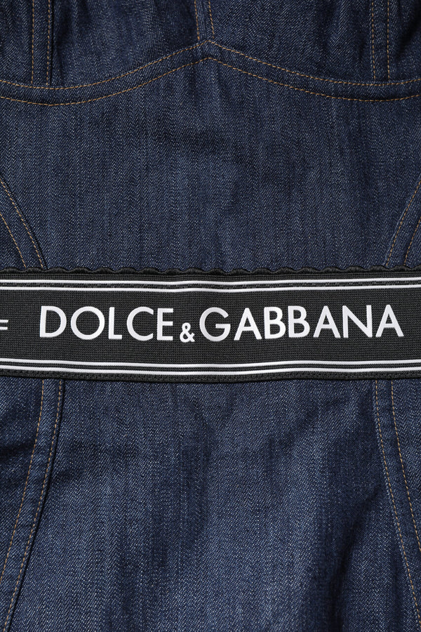 Dolce & Gabbana Blue Cotton Stretch Sleeveless Bodycon Denim Bodysuit