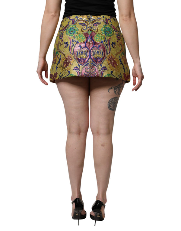 Dolce & Gabbana Multicolor Floral Jacquard Mid Waist Mini Skirt