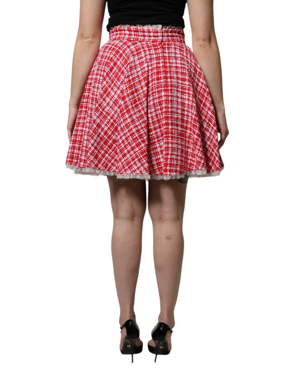 Dolce & Gabbana Red White High Waist A-line Above Knee Skirt