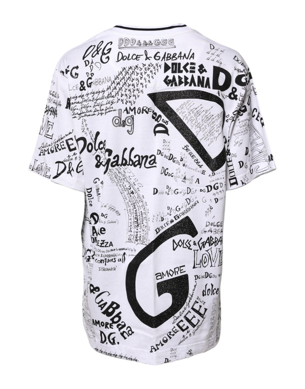 Dolce & Gabbana White Graffiti Print Cotton Crew Neck T-shirt