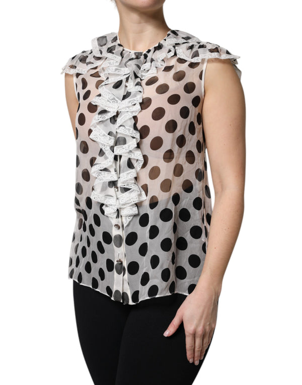 Dolce & Gabbana White Black Polka Dot Cotton Sleeveless Top