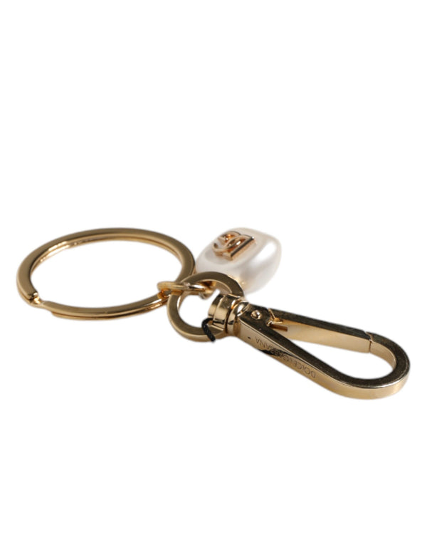 Dolce & Gabbana Chic Gold Brass Faux Pearl Letter Charm Keyring Keychain