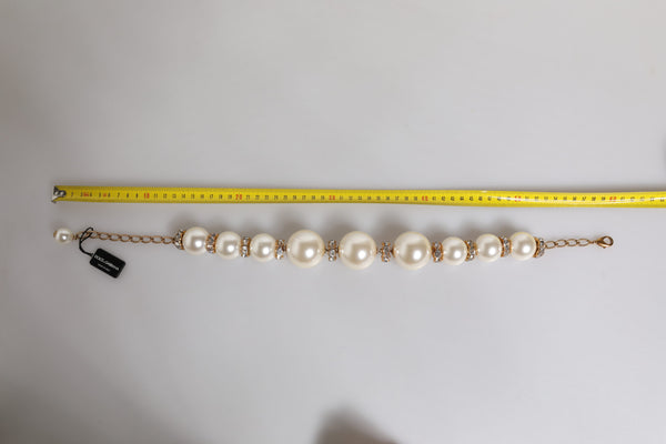 Dolce & Gabbana White Maxi Faux Pearl Beads Crystals Gold Chain Necklace