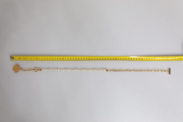 Dolce & Gabbana Gold Chain Brass Faux Pearl Charm Logo Pendant Necklace