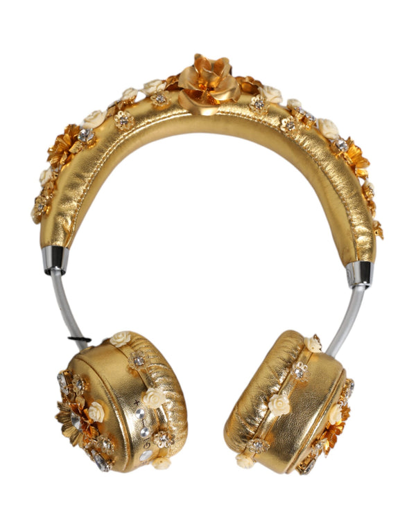 Dolce & Gabbana Gold Leather Floral Crystal Angel Headset Headphones