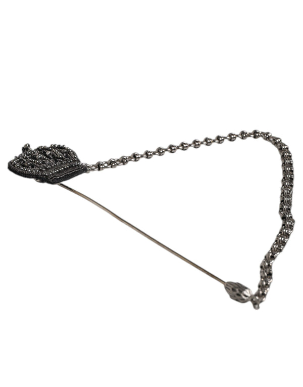Dolce & Gabbana Silver Tone Brass Crown Chain Women Brooch Lapel Pin
