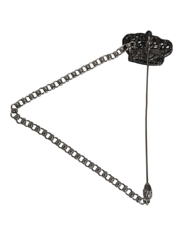 Dolce & Gabbana Silver Tone Brass Crown Chain Women Brooch Lapel Pin