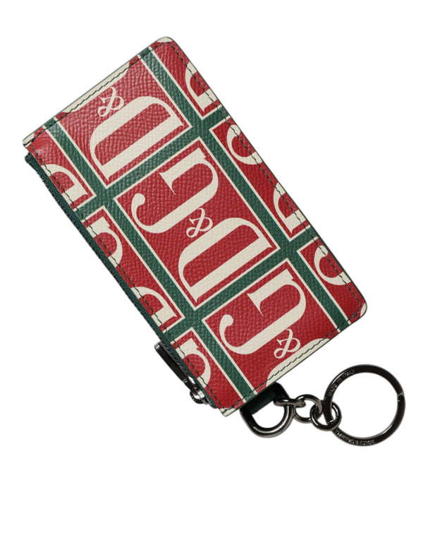 Dolce & Gabbana Green Calf Leather Logo Print Monogram Card Holder Wallet