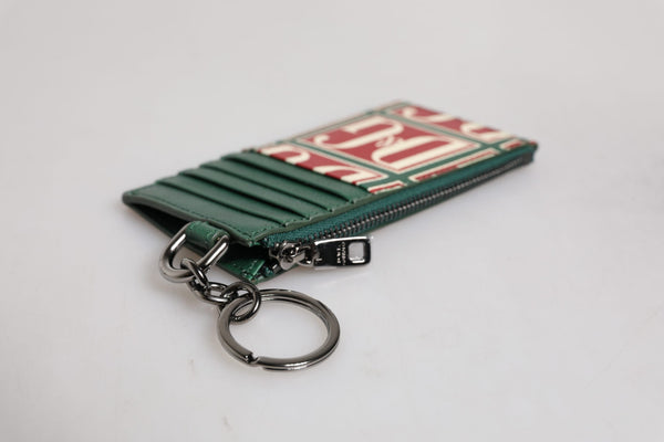 Dolce & Gabbana Green Calf Leather Logo Print Monogram Card Holder Wallet