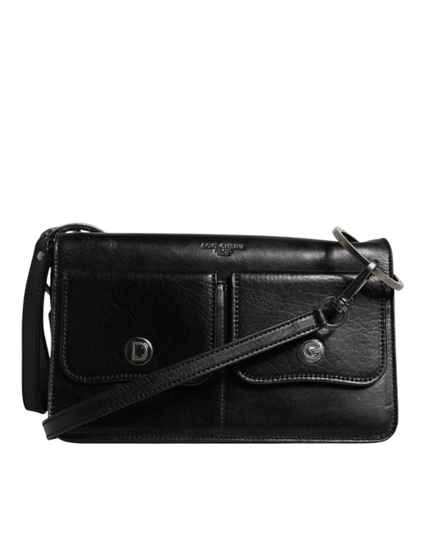 Dolce & Gabbana Black Leather Logo Purse Shoulder Crossbody Bag