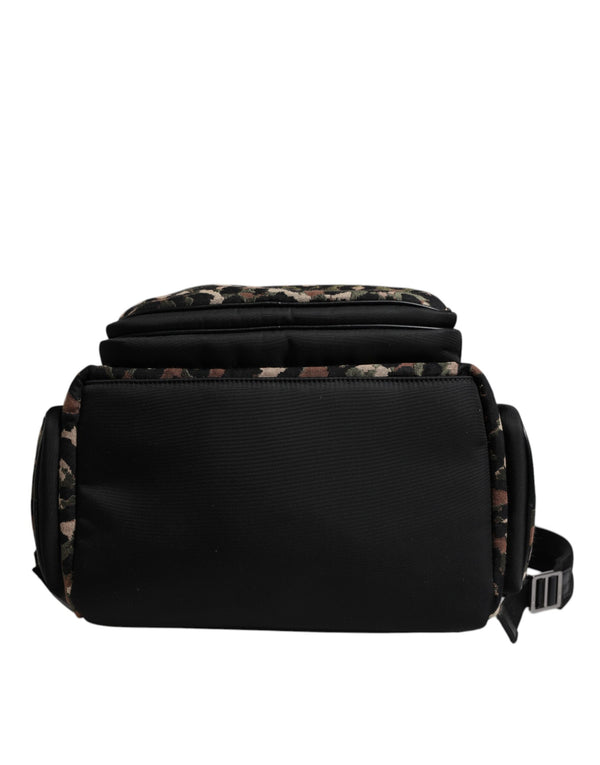 Dolce & Gabbana Multicolor Leopard Print DG Logo Plaque Men Backpack Bag