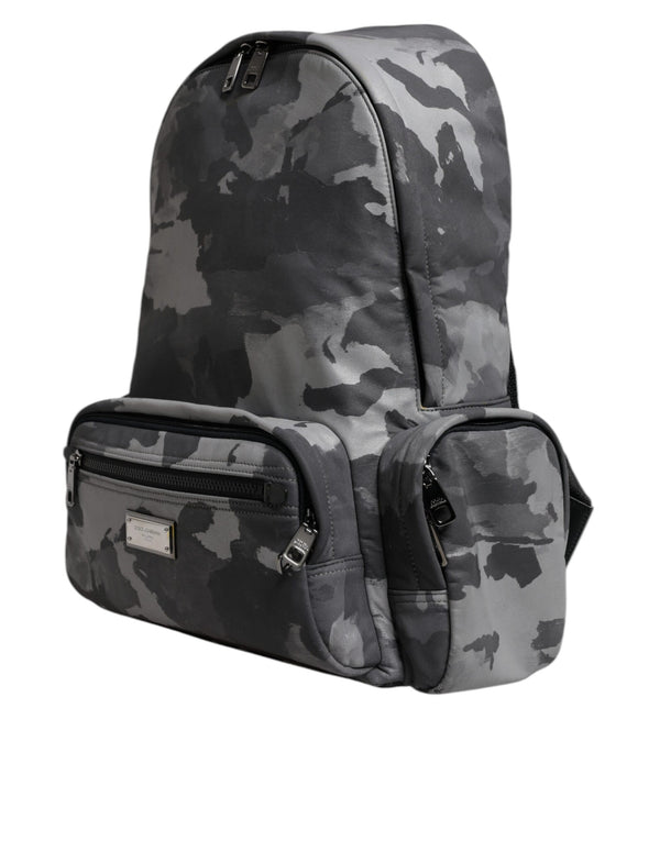 Dolce & Gabbana Gray Cotton Camouflage Logo Plaque Backpack Bag