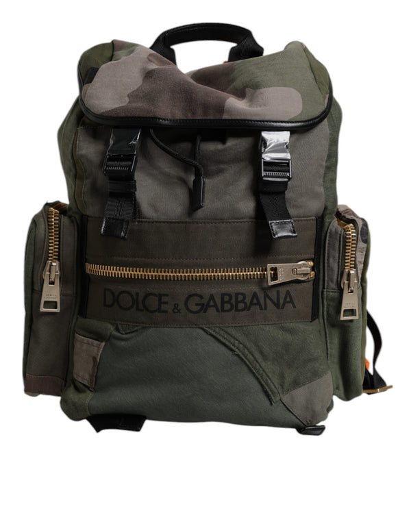 Dolce & Gabbana Military Green Patchwork Travel Backpack Bag