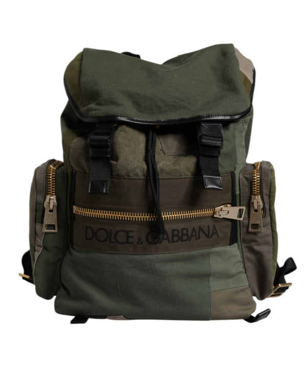 Dolce & Gabbana Military Green Patchwork School Backpack Bag