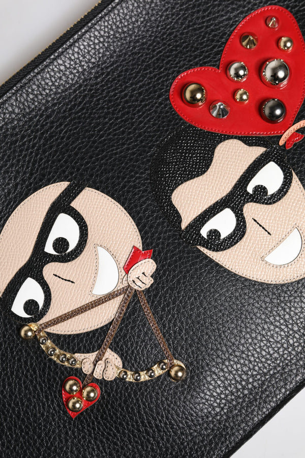 Dolce & Gabbana Black #DGFamily Embellished Leather Clutch Bag