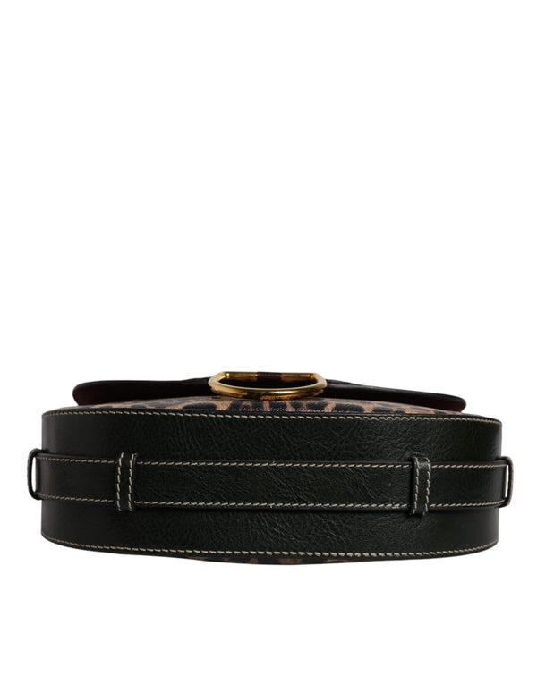 Dolce & Gabbana Black Brown Leopard Leather Shoulder Strap Bag