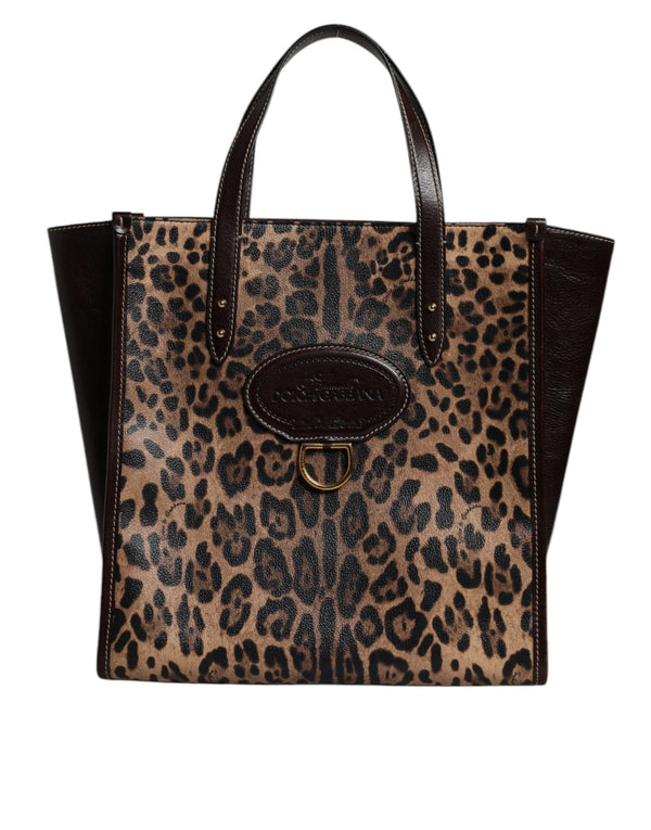 Dolce & Gabbana Brown Leopard Leather Shoulder Strap Tote Bag
