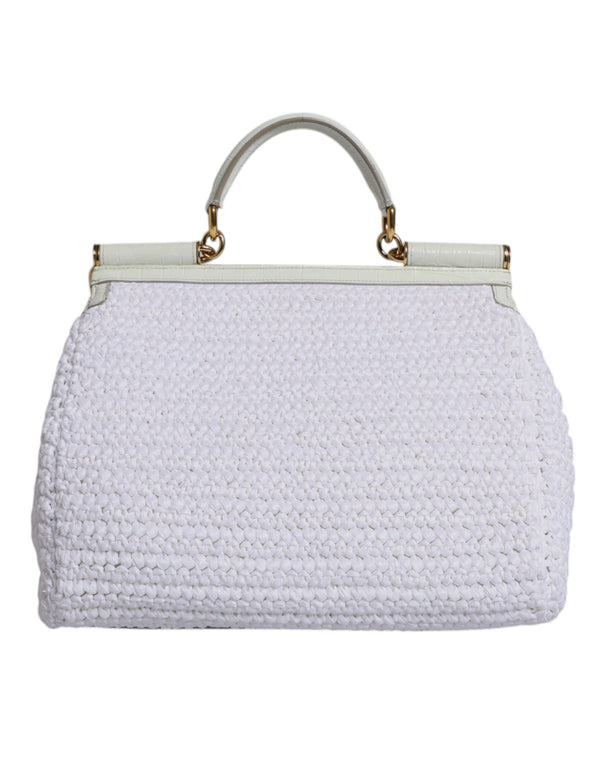 Dolce & Gabbana White Rafia Leather Top Handle Crossbody Bag