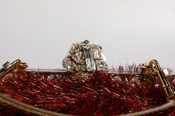 Dolce & Gabbana Red Gold Chain VANDA Tinsel Crystals Evening Clutch Bag