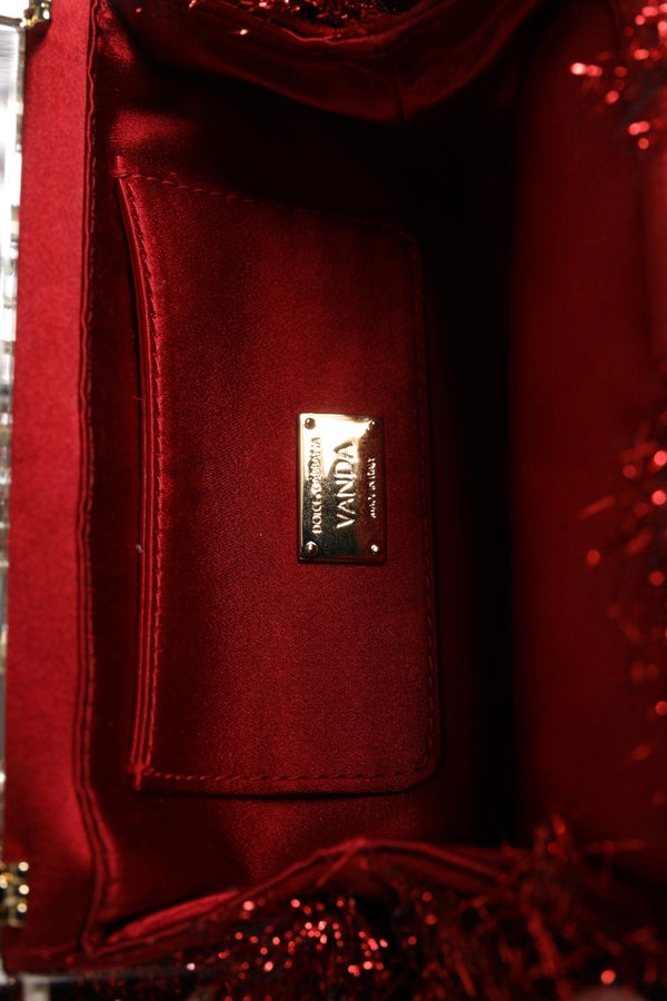 Dolce & Gabbana Red Gold Chain VANDA Tinsel Crystals Evening Clutch Bag