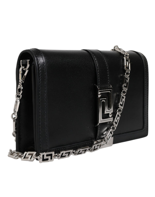 Versace Black Calfskin Leather Chain Strap Shoulder Crossbody Bag