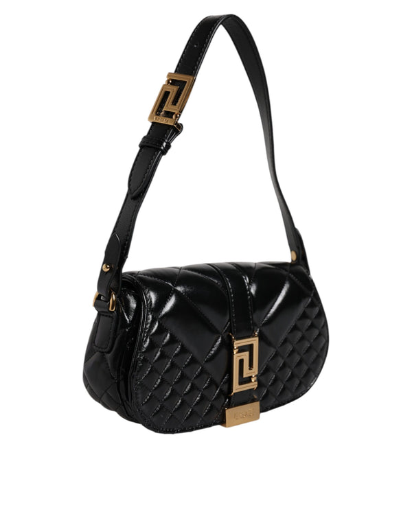 Versace Black Calf Leather Quilted Shoulder Strap Bag
