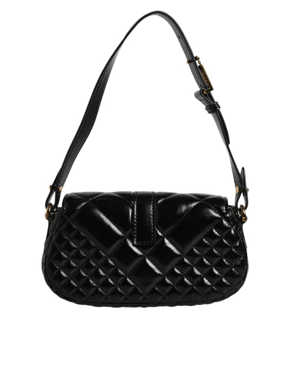 Versace Black Calf Leather Quilted Shoulder Strap Bag