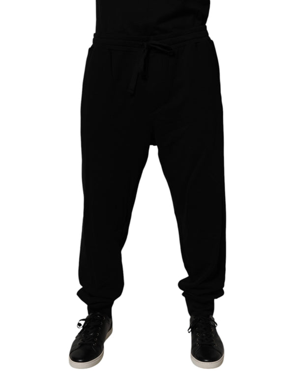 Dolce & Gabbana Black Cotton Crown Logo Jogger Pants
