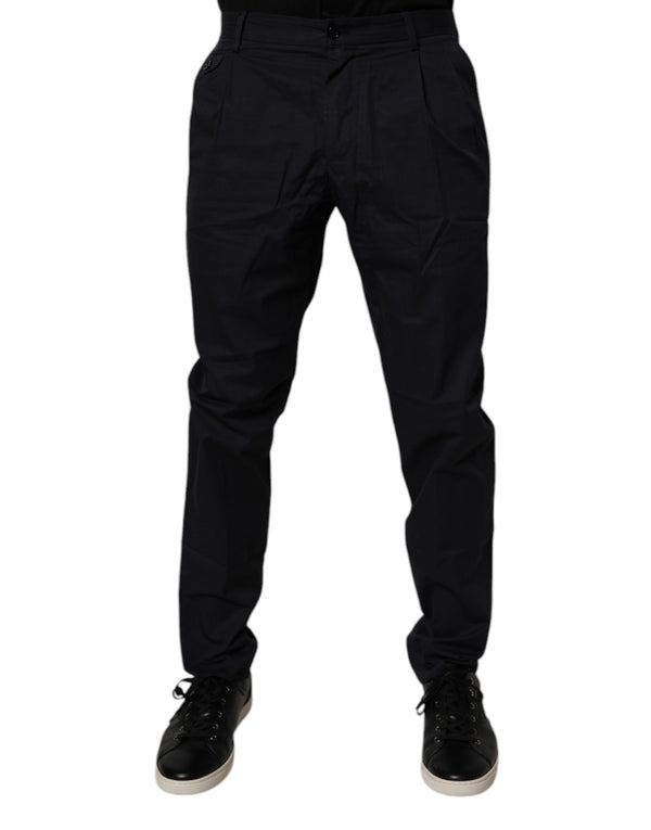 Dolce & Gabbana Dark Blue Cotton Tapered Formal Pants
