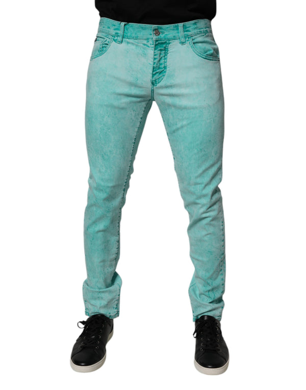 Dolce & Gabbana Green Tie Dye Cotton Skinny Men Denim Jeans