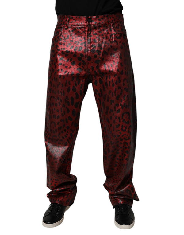 Dolce & Gabbana Red Leopard Cotton Straight Men Denim Jeans