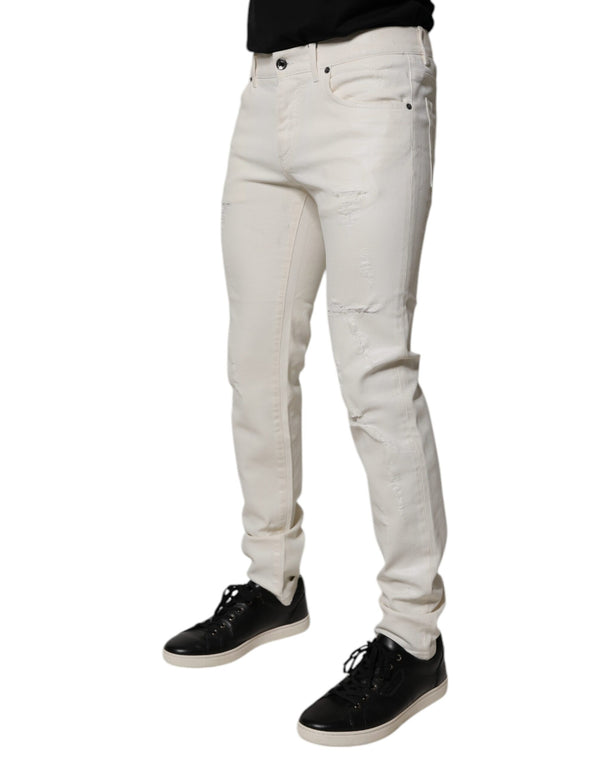 Dolce & Gabbana Off White Cotton Stretch Skinny Denim Jeans