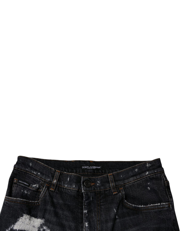 Dolce & Gabbana Black Tattered Cotton Skinny Men Denim Jeans