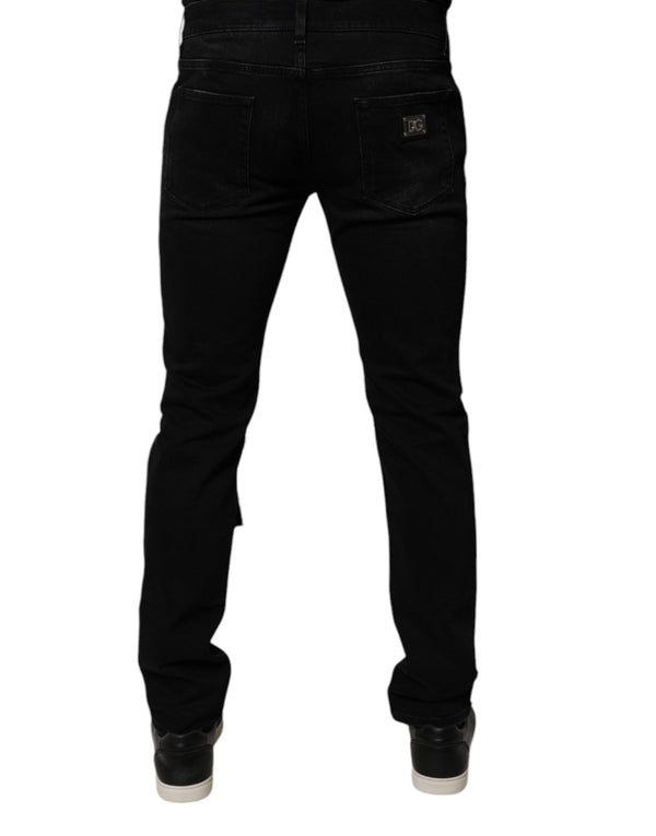 Dolce & Gabbana Black Ripped Cotton Skinny Men Denim Jeans