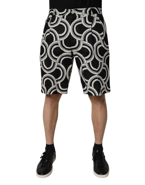 Dolce & Gabbana Black White Linen Bermuda Shorts