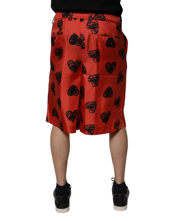 Dolce & Gabbana Orange Silk Heart Print Bermuda Shorts