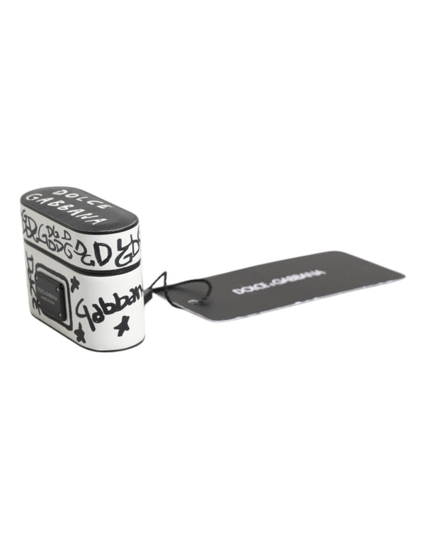 Dolce & Gabbana Black White Leather Scribble Embossed Logo Airpods Case
