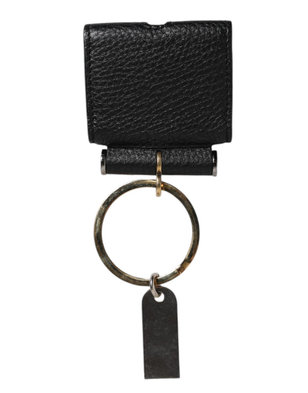 Dolce & Gabbana Black Leather Strap Gold Metal Logo Plaque Airpods Case