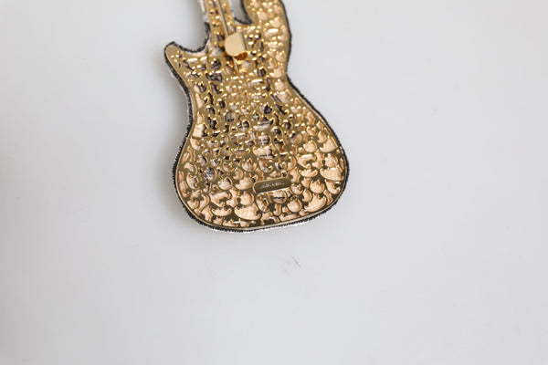 Dolce & Gabbana Gold Brass Logo Beaded Guitar Pin Brooch