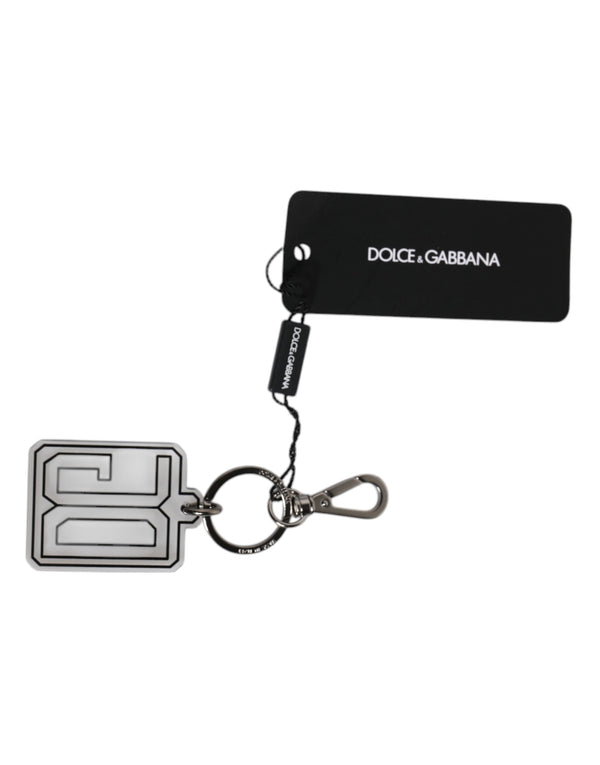 Dolce & Gabbana Gray Black DG Rubber Logo Silver Men's Keychain Keyring