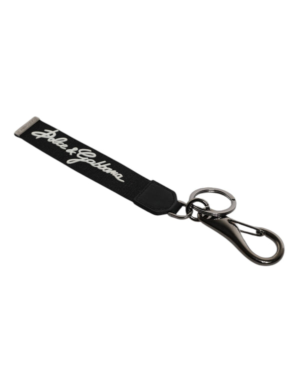 Dolce & Gabbana Black White DG Logo Silver Men Keychain Polyester Keyring