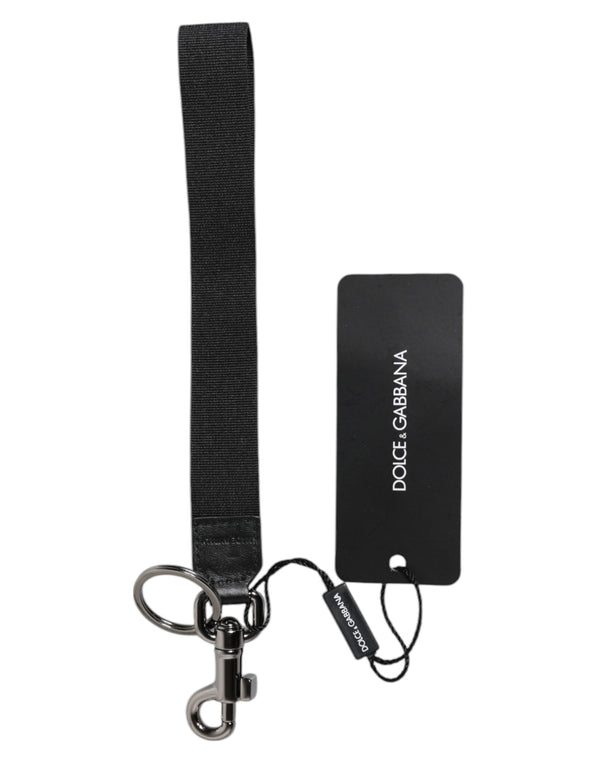 Dolce & Gabbana Black Logo Nylon Silver Brass Men Holder Keychain Keyring