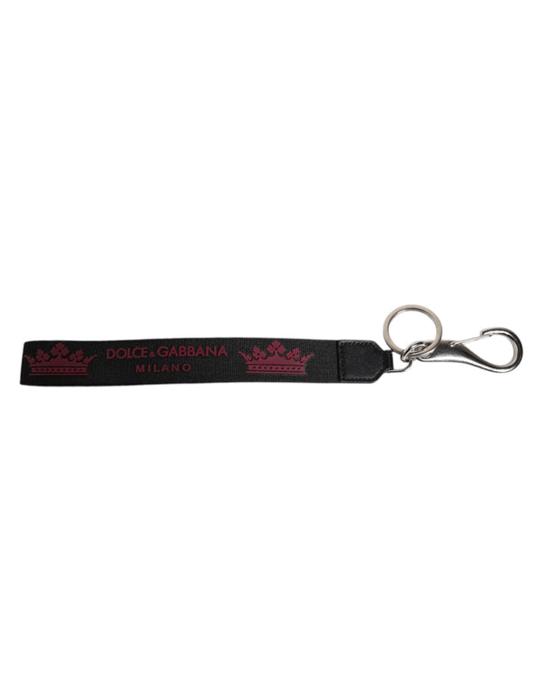 Dolce & Gabbana Black Nylon Logo DG Crown Men's Holder Keychain Keyring