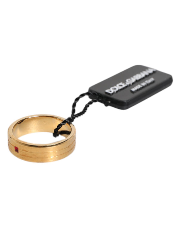 Dolce & Gabbana Gold Tone Brass Red Crystal DG Logo Ring