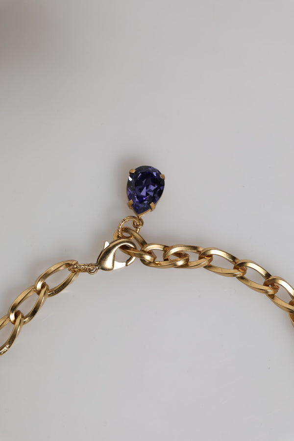 Dolce & Gabbana Gold Brass Floral Crystals Pearl Embellished Necklace